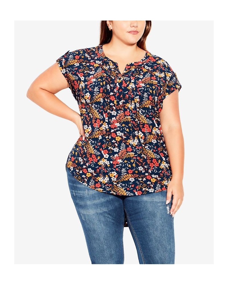 Plus Size Button Pleat Print Top Floral Spring $34.50 Tops