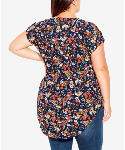 Plus Size Button Pleat Print Top Floral Spring $34.50 Tops