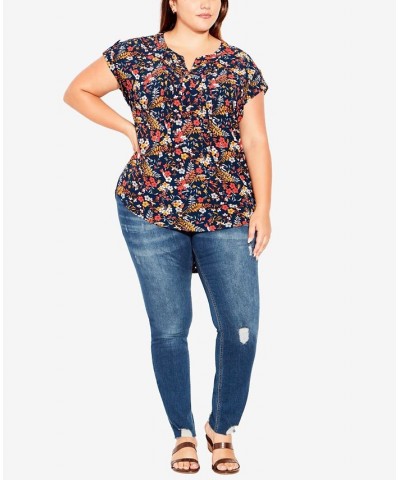 Plus Size Button Pleat Print Top Floral Spring $34.50 Tops