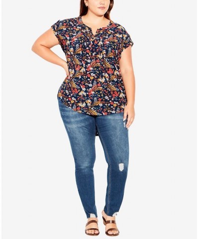 Plus Size Button Pleat Print Top Floral Spring $34.50 Tops