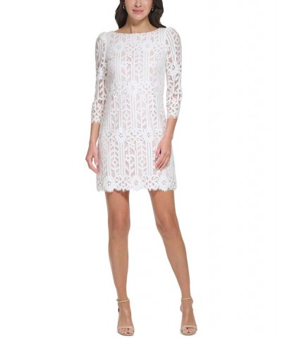 Women's Lace 3/4-Sleeve Shift Dress Ivory $27.52 Dresses