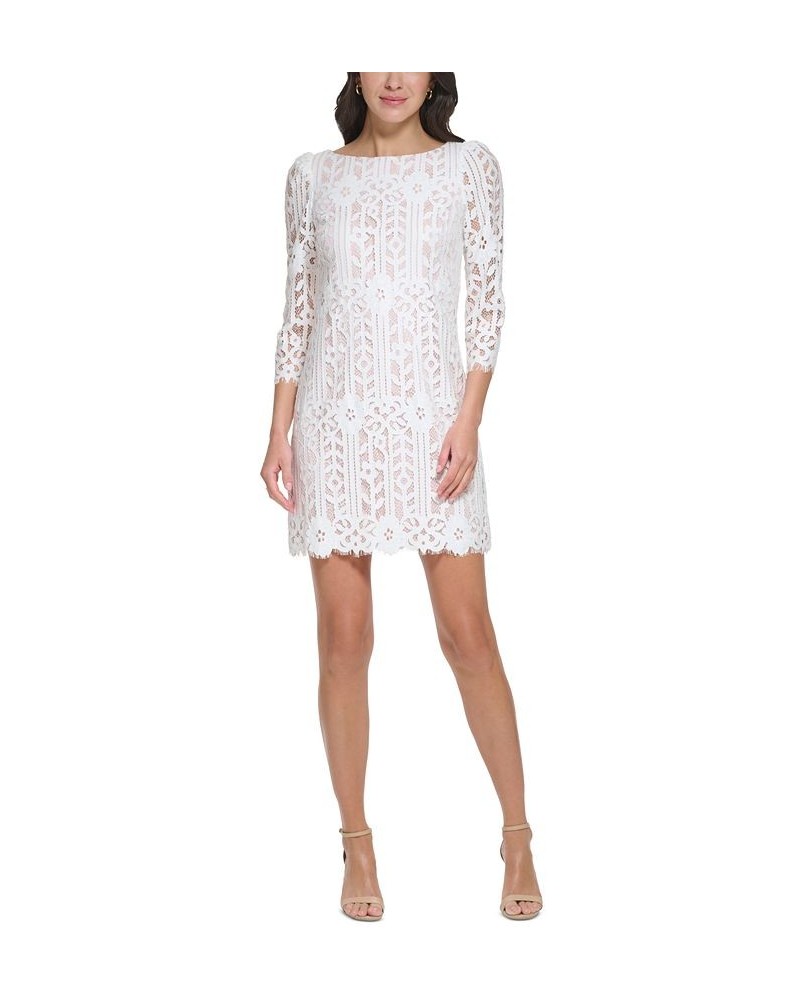 Women's Lace 3/4-Sleeve Shift Dress Ivory $27.52 Dresses