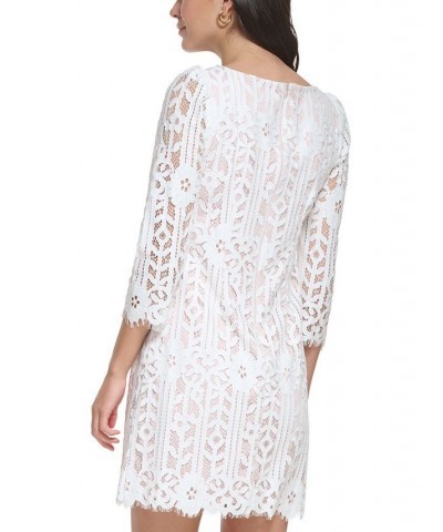 Women's Lace 3/4-Sleeve Shift Dress Ivory $27.52 Dresses