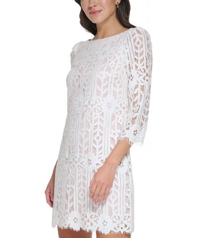 Women's Lace 3/4-Sleeve Shift Dress Ivory $27.52 Dresses