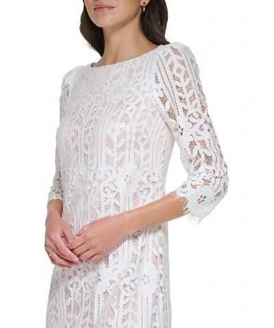 Women's Lace 3/4-Sleeve Shift Dress Ivory $27.52 Dresses