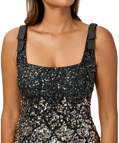 Women's Sequined Beaded Sheath Dress Black Silver $98.26 Dresses