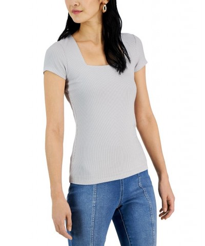 Women's Ribbed Square-Neck T-Shirt Gray $11.67 Tops