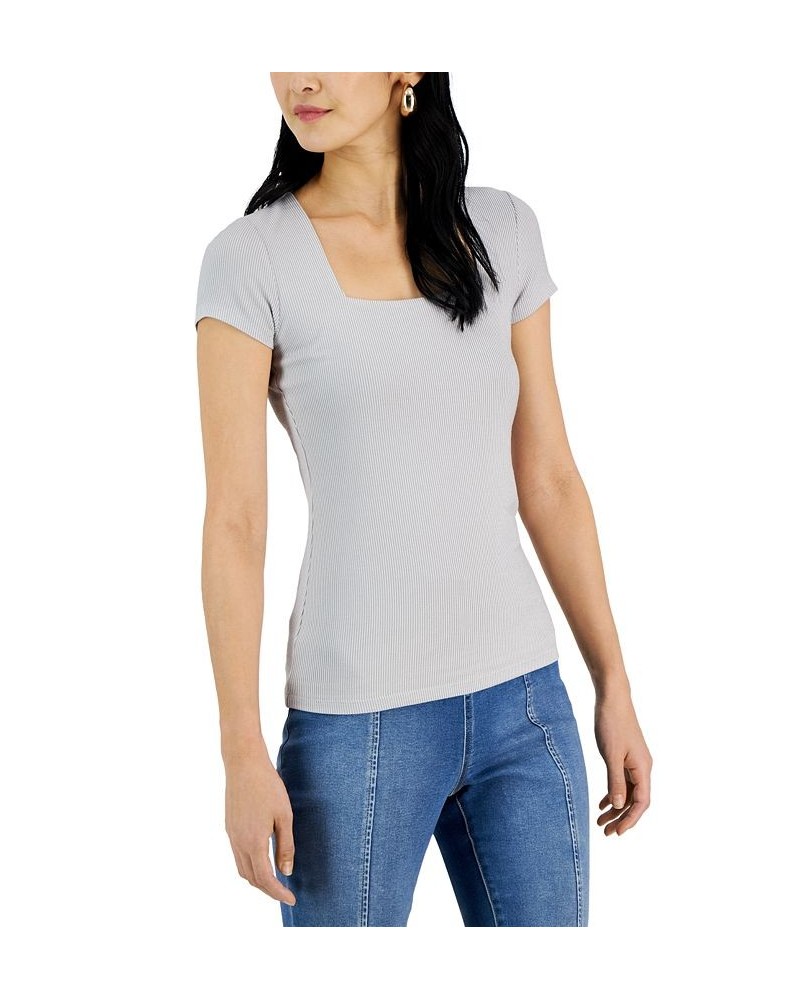 Women's Ribbed Square-Neck T-Shirt Gray $11.67 Tops