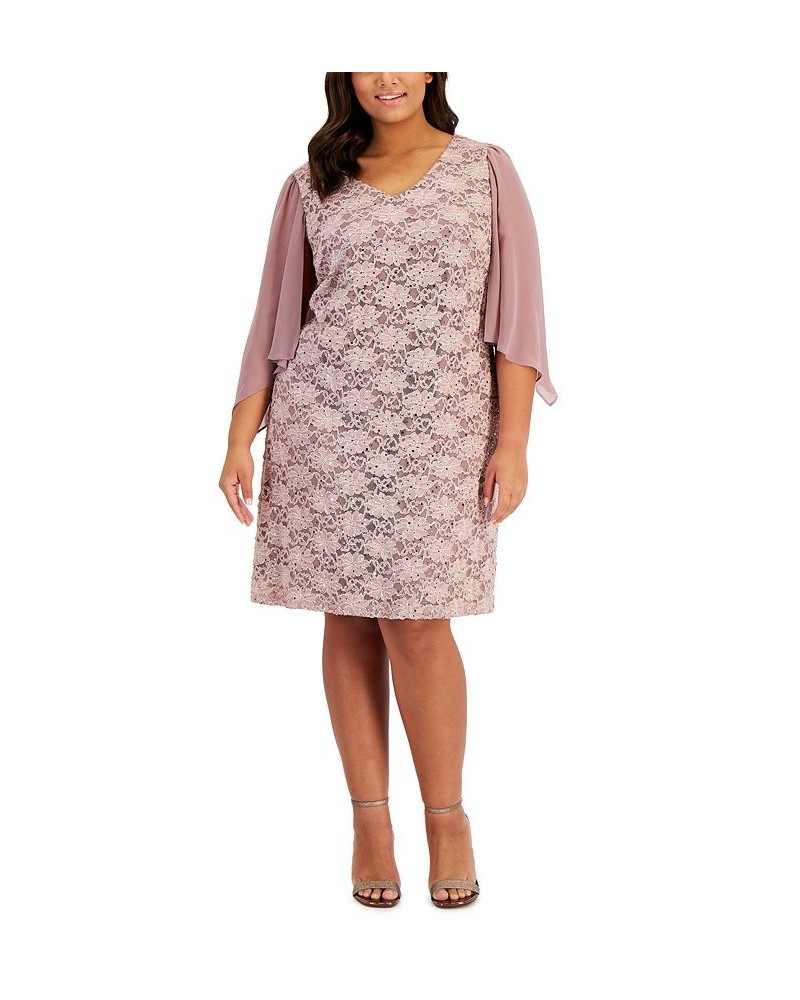 Plus Size 3/4-Chiffon-Sleeve Lace Dress Dusty Rosewood $43.60 Dresses