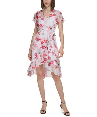 Petite Chiffon V-Neck A-Line Dress White Watermelon Multi $47.26 Dresses