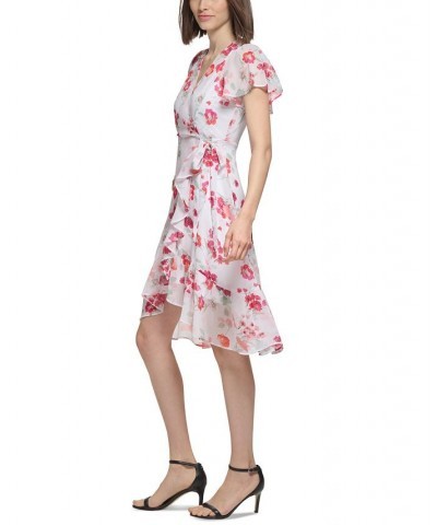 Petite Chiffon V-Neck A-Line Dress White Watermelon Multi $47.26 Dresses