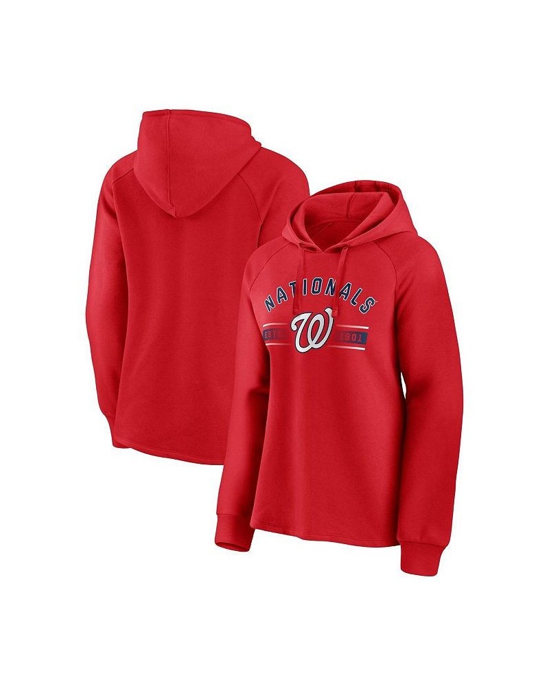 Women's Branded Red Washington Nationals Perfect Play Raglan Pullover Hoodie Red $32.25 Sweatshirts