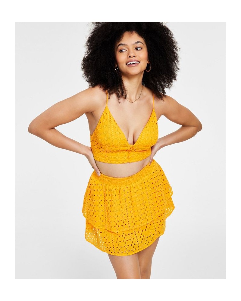 Women's Eyelet Crop Top Yellow $9.43 Tops