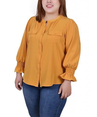 Plus Size Long Sleeve Y Neck Blouse Gold $12.78 Tops