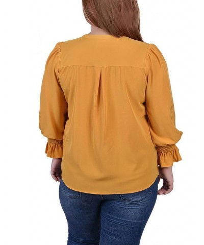 Plus Size Long Sleeve Y Neck Blouse Gold $12.78 Tops