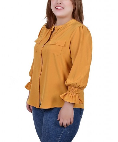 Plus Size Long Sleeve Y Neck Blouse Gold $12.78 Tops