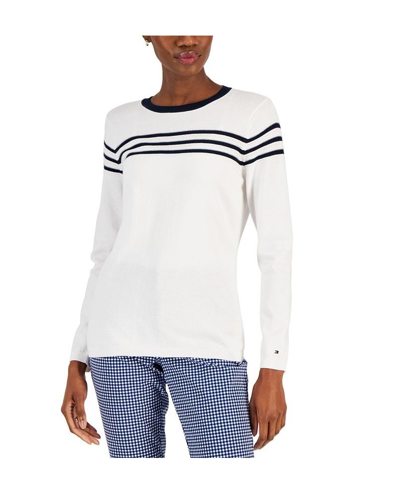 Women's Cotton Textured Stripe Sweater Bright White/ Sky Captain $21.20 Sweaters