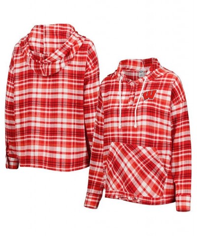 Women's Red Wisconsin Badgers Mainstay Plaid Pullover Hoodie Red $26.65 Sweatshirts