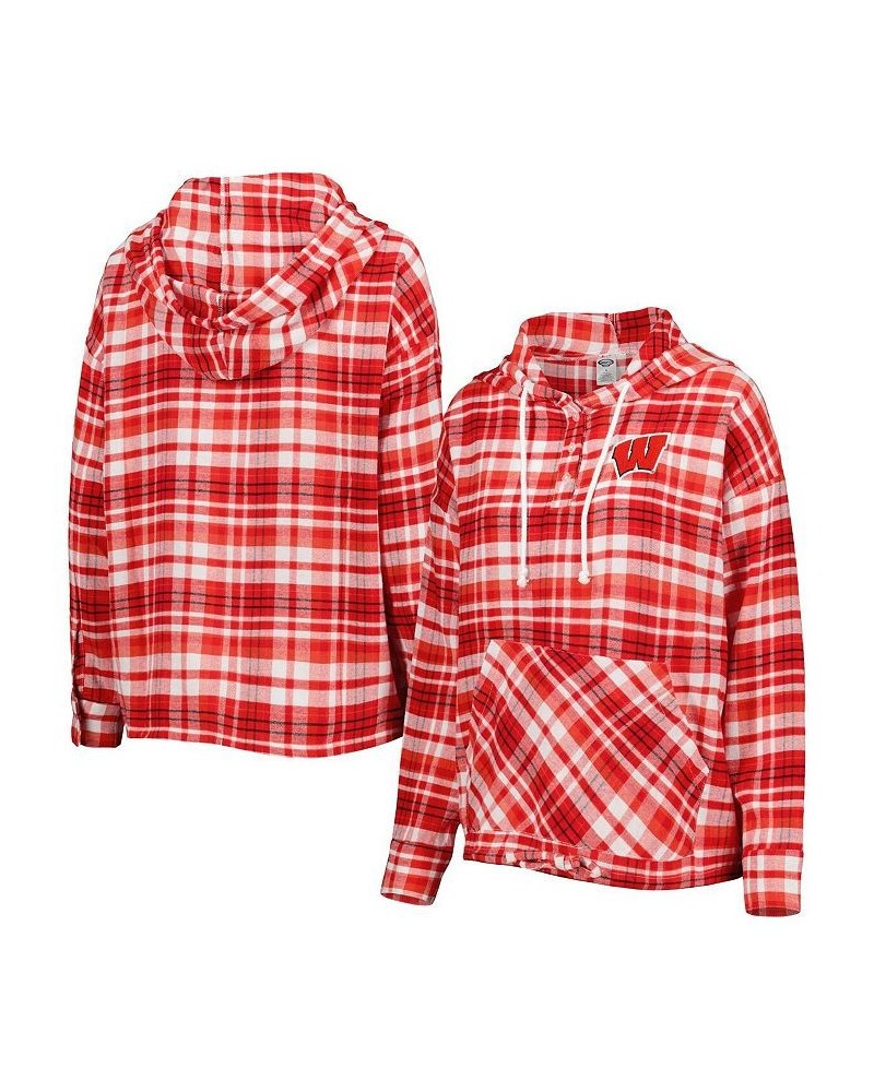 Women's Red Wisconsin Badgers Mainstay Plaid Pullover Hoodie Red $26.65 Sweatshirts