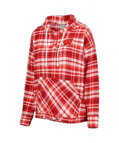 Women's Red Wisconsin Badgers Mainstay Plaid Pullover Hoodie Red $26.65 Sweatshirts