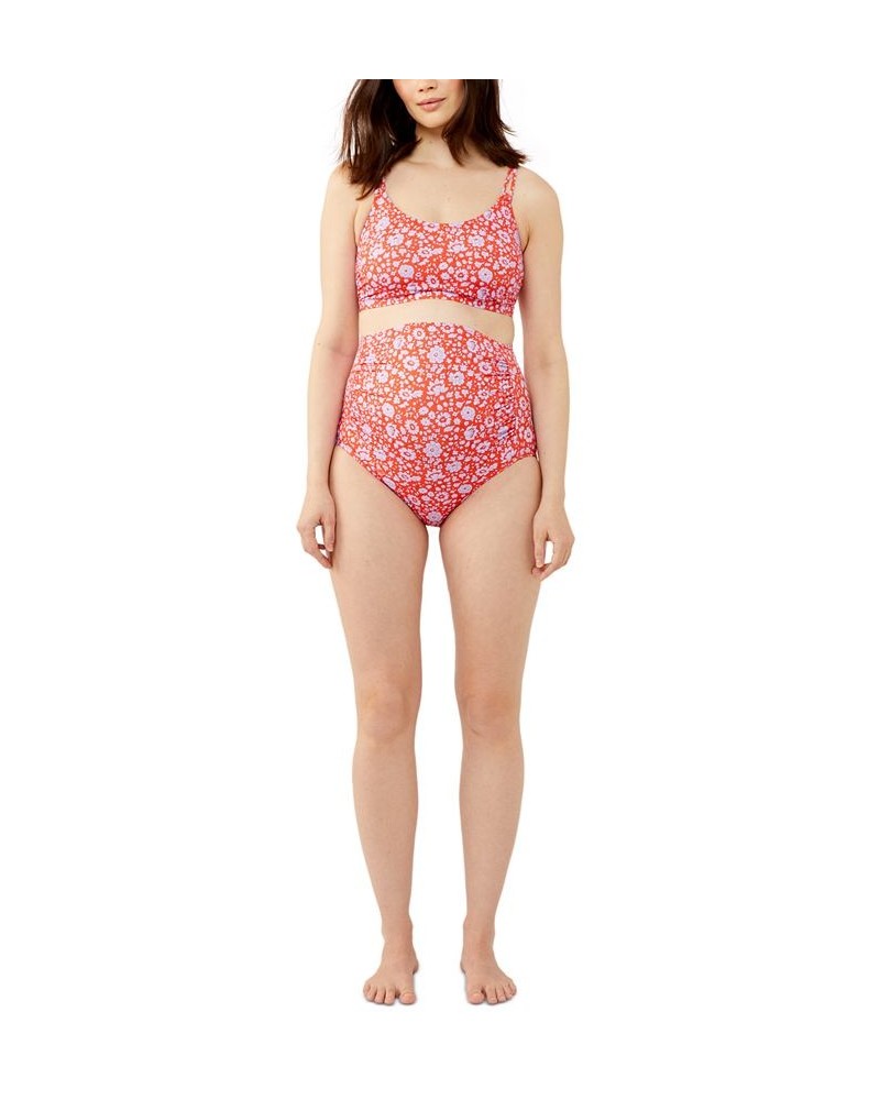 2-Pc. High-Waisted Maternity Bikini Red Floral $38.08 Swimsuits