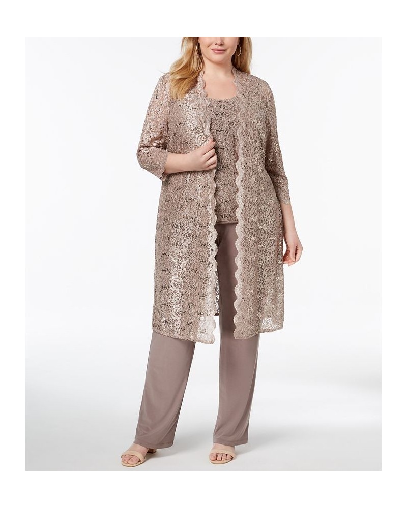 3-Pc. Plus Size Sequined Lace Pantsuit & Shell Champagne $71.52 Pants