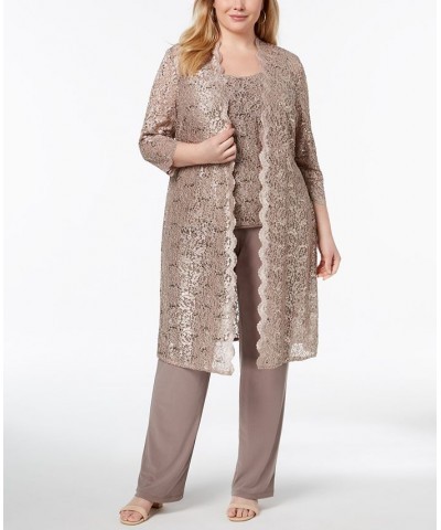 3-Pc. Plus Size Sequined Lace Pantsuit & Shell Champagne $71.52 Pants