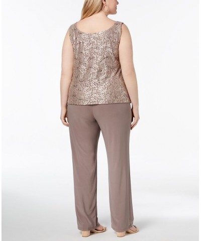 3-Pc. Plus Size Sequined Lace Pantsuit & Shell Champagne $71.52 Pants