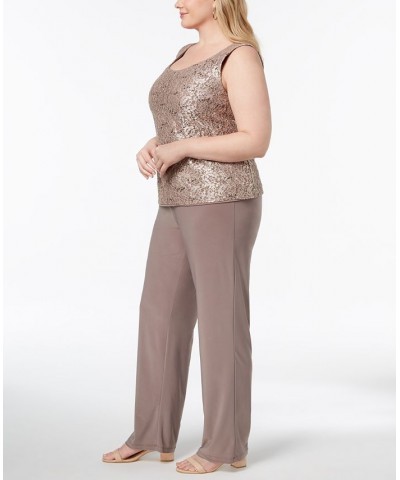 3-Pc. Plus Size Sequined Lace Pantsuit & Shell Champagne $71.52 Pants