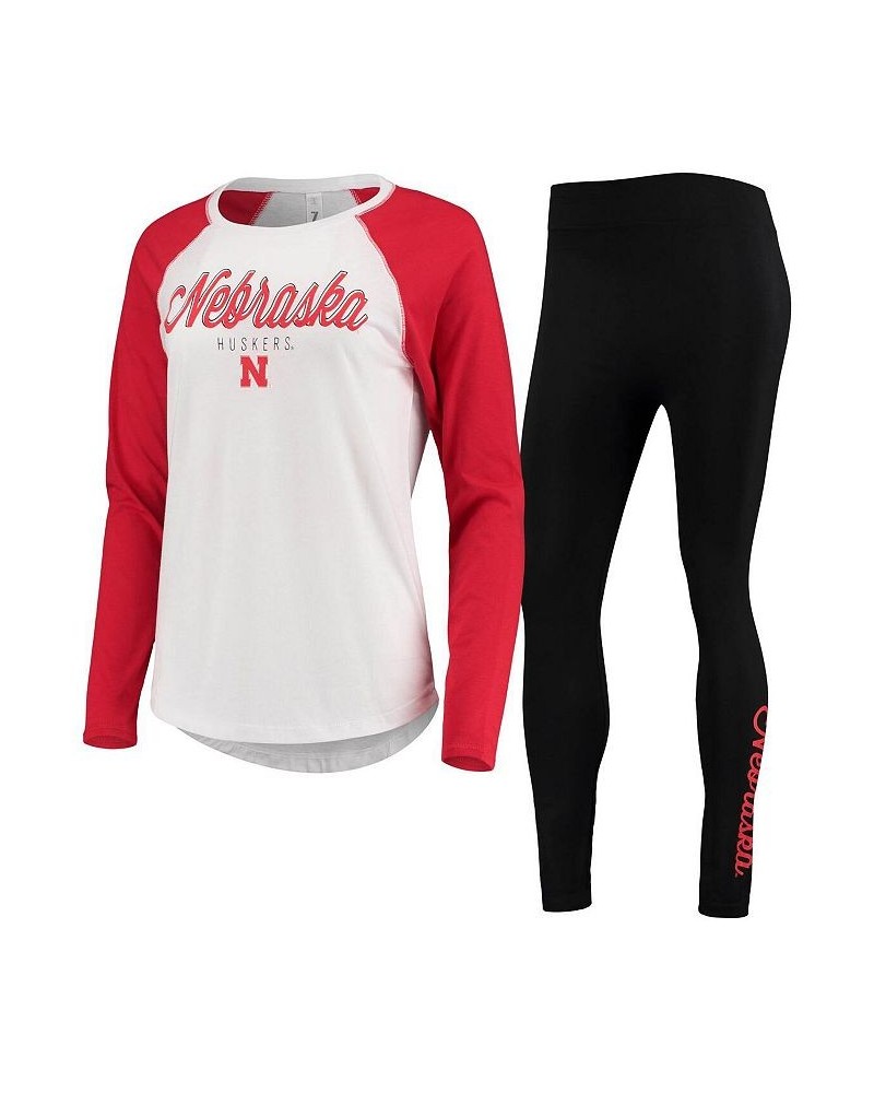 Women's White Black Nebraska Huskers Raglan Long Sleeve T-shirt and Leggings Sleep Set White, Black $28.60 Pajama