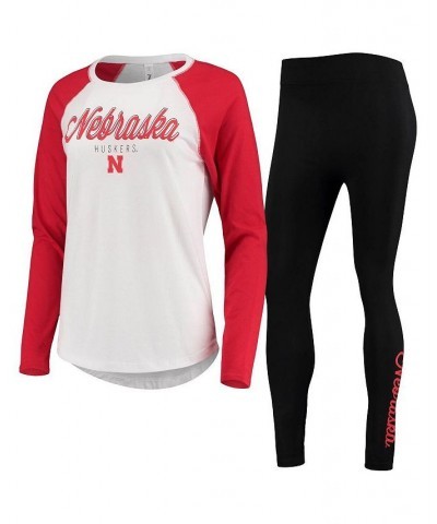 Women's White Black Nebraska Huskers Raglan Long Sleeve T-shirt and Leggings Sleep Set White, Black $28.60 Pajama