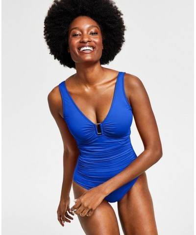 Ralph Lauren Ring Over The Shoulder One Piece Swimsuit Royal Blue $72.85 Swimsuits