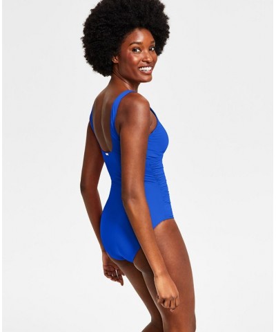 Ralph Lauren Ring Over The Shoulder One Piece Swimsuit Royal Blue $72.85 Swimsuits