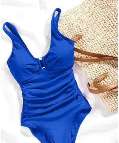 Ralph Lauren Ring Over The Shoulder One Piece Swimsuit Royal Blue $72.85 Swimsuits