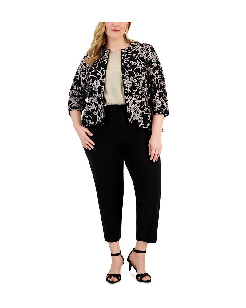 Plus Size Embroidered Peplum Top Black Shell Pink $76.97 Tops