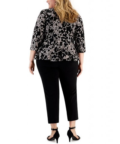 Plus Size Embroidered Peplum Top Black Shell Pink $76.97 Tops