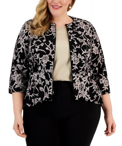 Plus Size Embroidered Peplum Top Black Shell Pink $76.97 Tops