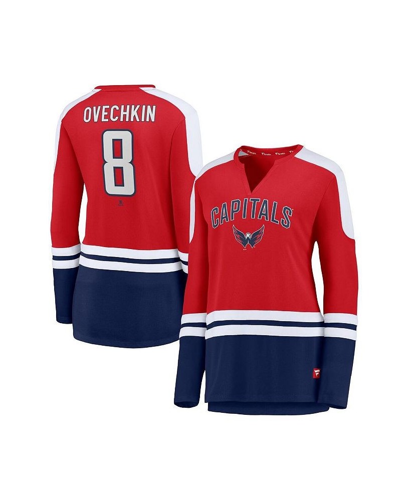 Women's Alexander Ovechkin Red and Navy Washington Capitals Power Player Long Sleeve Notch Neck T-shirt Red, Navy $24.40 Tops