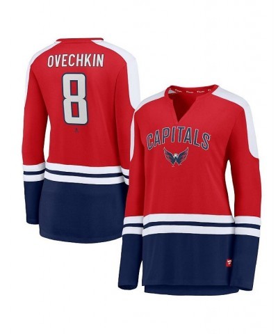 Women's Alexander Ovechkin Red and Navy Washington Capitals Power Player Long Sleeve Notch Neck T-shirt Red, Navy $24.40 Tops