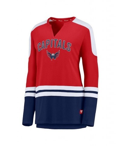 Women's Alexander Ovechkin Red and Navy Washington Capitals Power Player Long Sleeve Notch Neck T-shirt Red, Navy $24.40 Tops