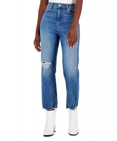 Women's High-Rise Distressed Straight-Leg Jeans Medium Indigo $15.81 Jeans