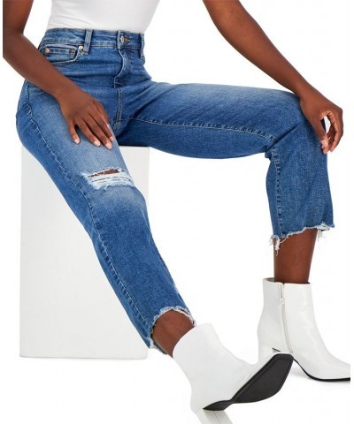 Women's High-Rise Distressed Straight-Leg Jeans Medium Indigo $15.81 Jeans