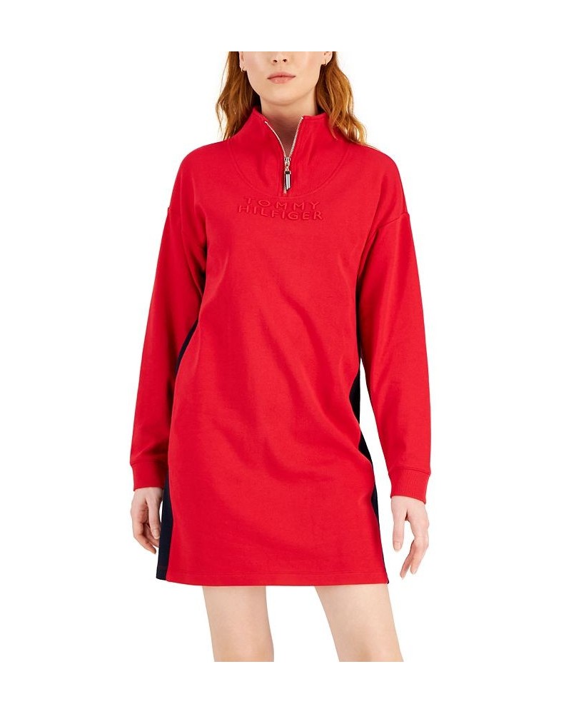 Women's Mock-Neck Long-Sleeve Sweatshirt Dress Red $21.39 Dresses