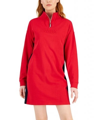 Women's Mock-Neck Long-Sleeve Sweatshirt Dress Red $21.39 Dresses