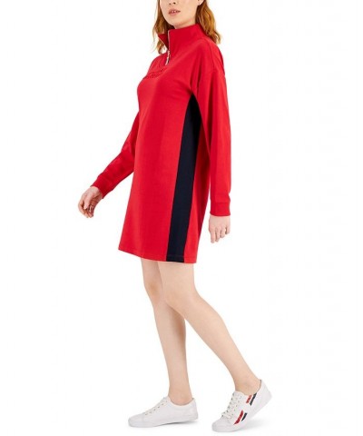 Women's Mock-Neck Long-Sleeve Sweatshirt Dress Red $21.39 Dresses