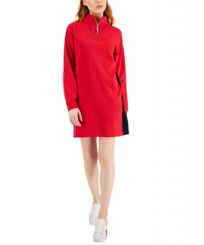 Women's Mock-Neck Long-Sleeve Sweatshirt Dress Red $21.39 Dresses