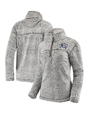 Women's Gray Creighton Bluejays Sherpa Super Soft Quarter Zip Pullover Jacket Gray $38.24 Jackets