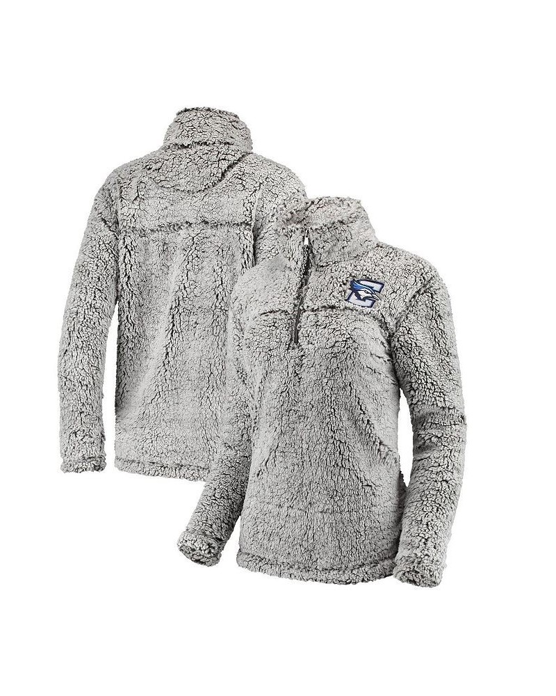 Women's Gray Creighton Bluejays Sherpa Super Soft Quarter Zip Pullover Jacket Gray $38.24 Jackets