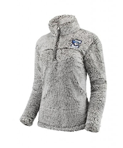 Women's Gray Creighton Bluejays Sherpa Super Soft Quarter Zip Pullover Jacket Gray $38.24 Jackets