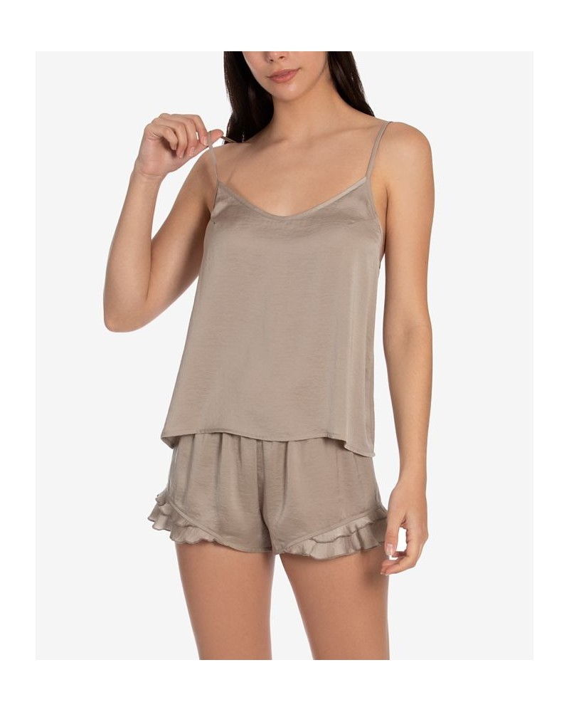 Women's Malia Solid Hammered Satin Cami-Tap Set Brown $17.34 Sleepwear